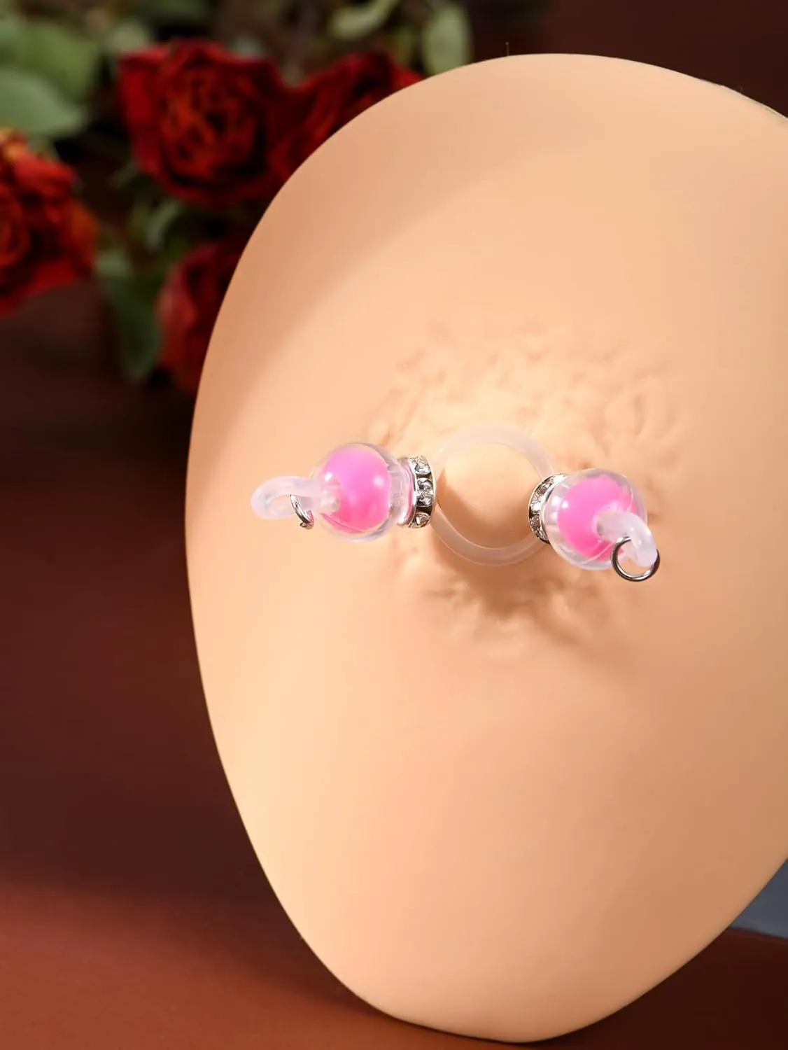 4 Pairs Handmade Fake Nipple Rings,Adjustable Nipple Nooses with 8mm Silicone Multicolor Beads and Barbells,Non-Piercing Faux Nipple Piercing Comfortable Everyday Wear Cute Body Jewelry