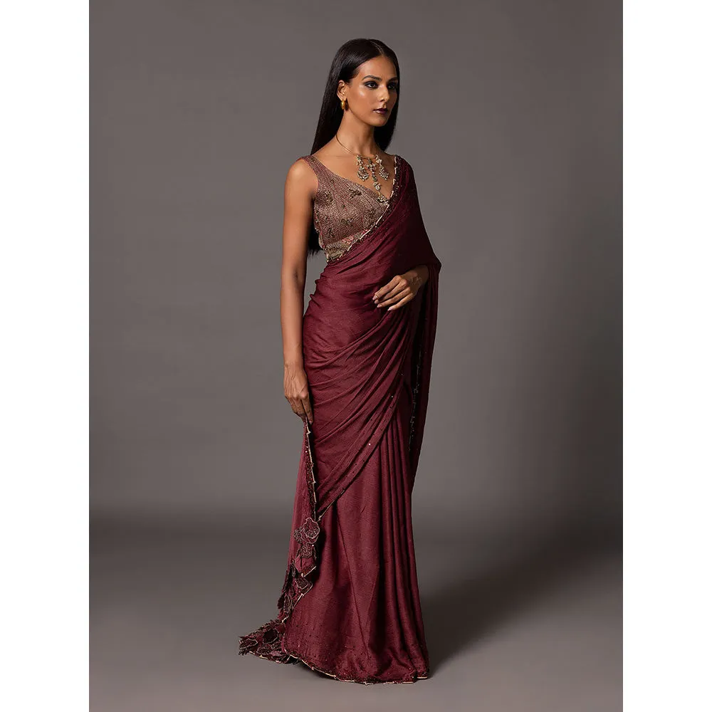 A Humming Way Namib Maroon Beaded Saree with Blouse
