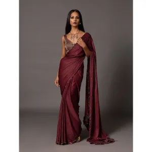 A Humming Way Namib Maroon Beaded Saree with Blouse