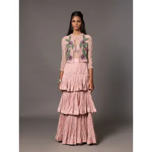 A Humming Way Sang-e-Sitara Gilet Pink Skirt with Top & Jacket (Set of 3)