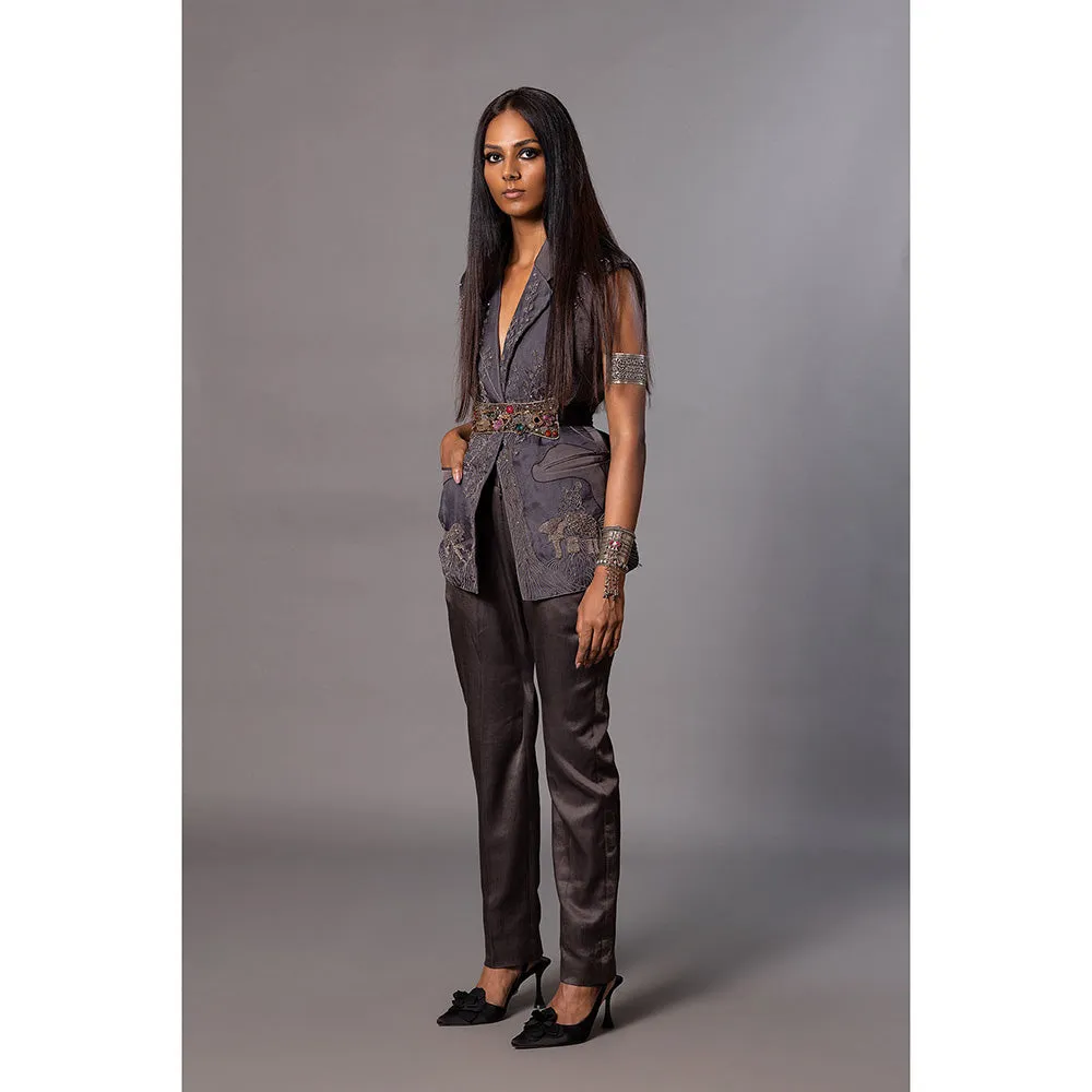 A Humming Way Shikhar Baugh Charcoal Jacket & Pant (Set of 2)