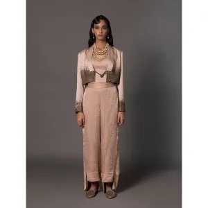 A Humming Way Tuxedo Beaded Jacket with Corset Top and Pant (Set of 3)