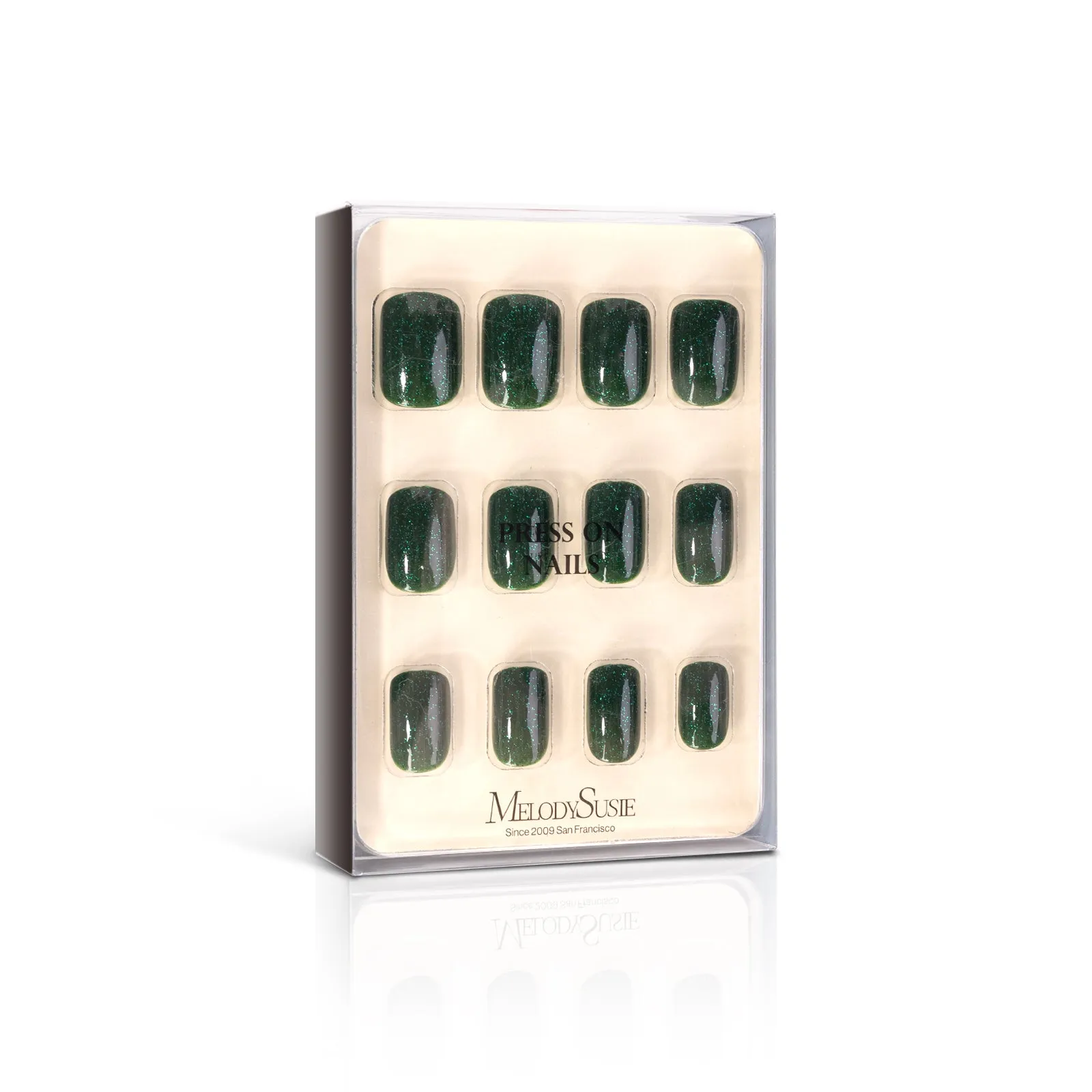Acrylic Press On Nails - Short Square Forest Green