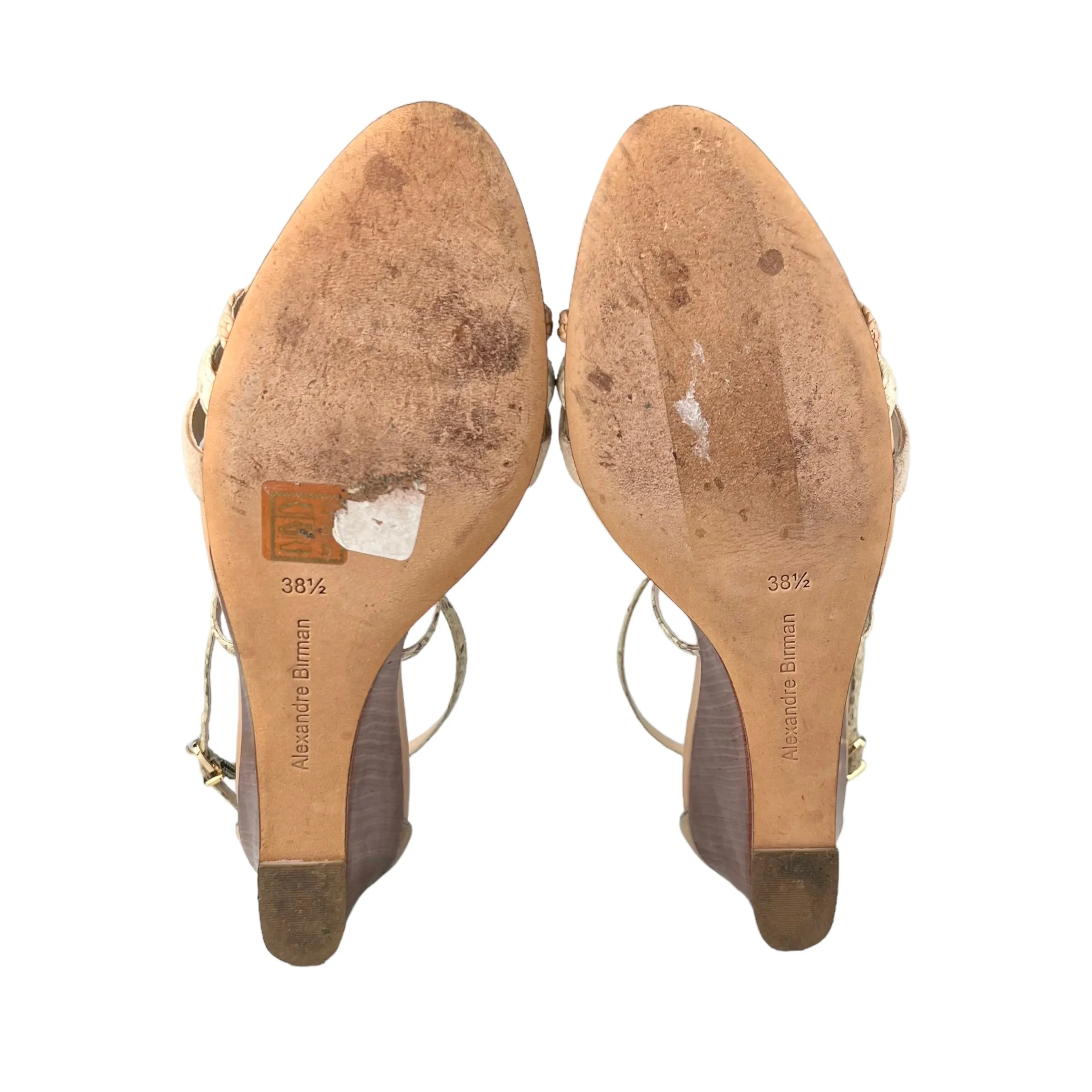 Alexandre Birman Nude Suede & White Snakeskin Strappy Sandals