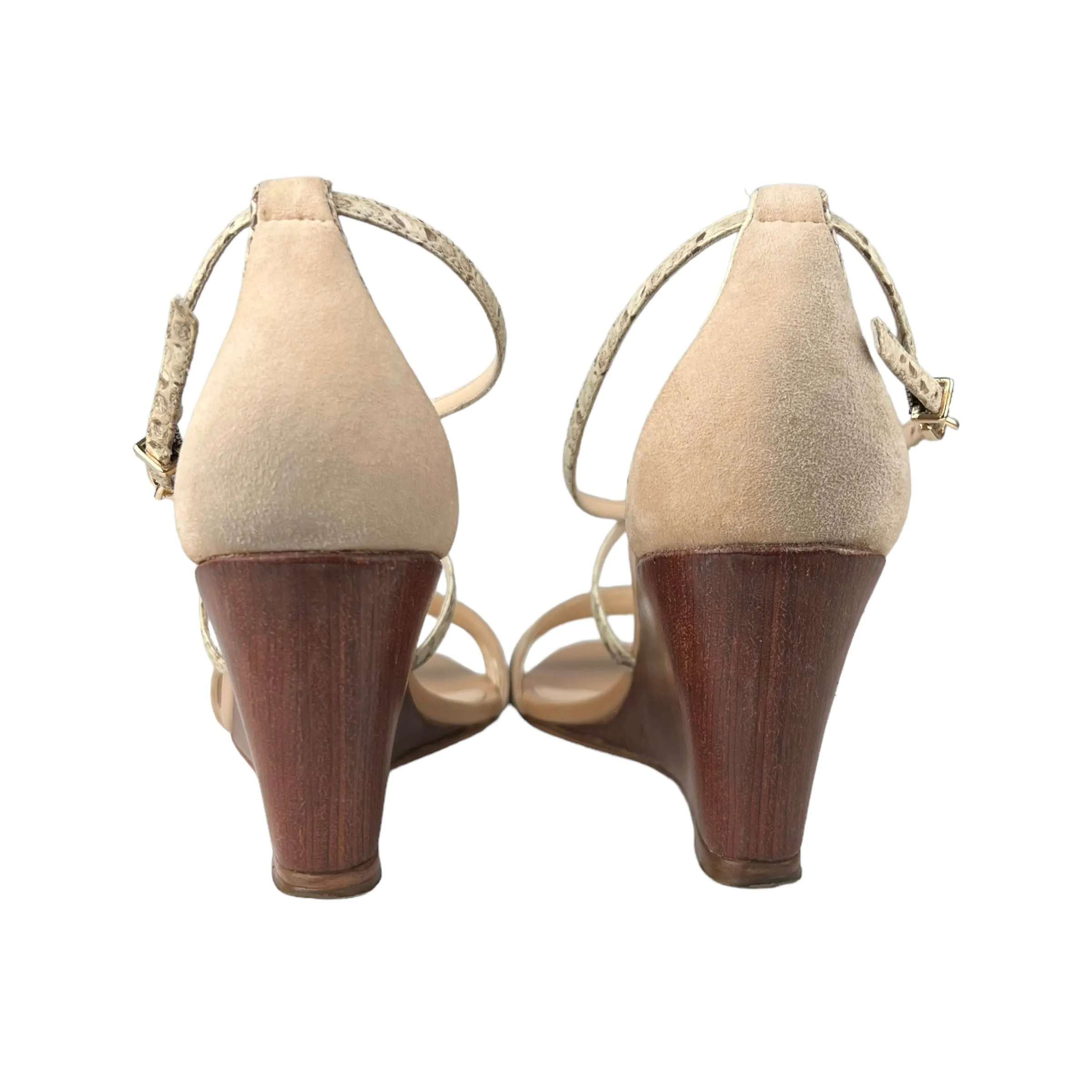 Alexandre Birman Nude Suede & White Snakeskin Strappy Sandals