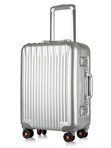 All Aluminum Carry On Luggage, HardShell Spinner Suitcase Grade 5 Aluminum-Magnesium Alloy TSA