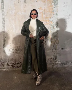 Amal Draped Satin Top in Olive Green