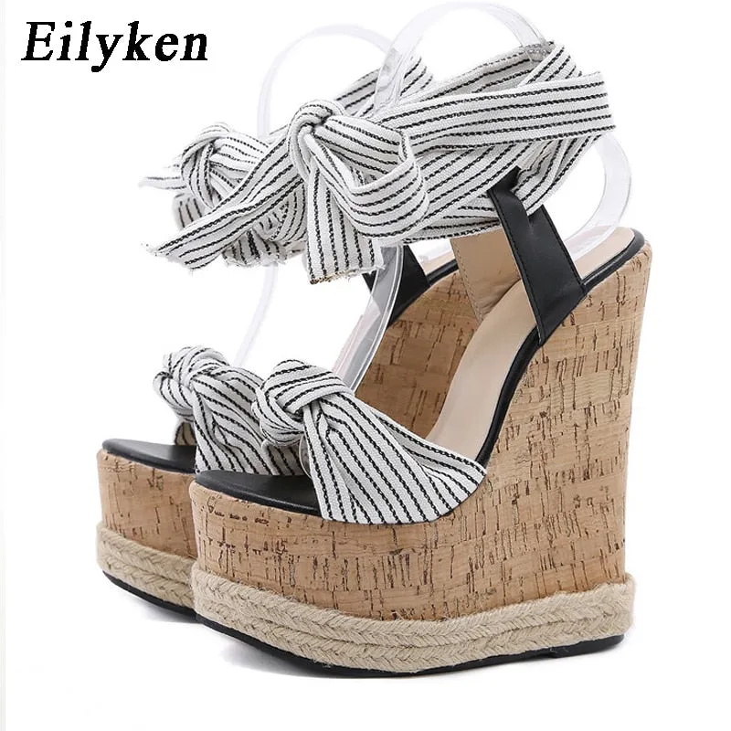 Amozae 2022 Summer Solid Women White Platform Wedges Sandals Fashion High heels shoes Ankle Strap Ladies Open toe Sandals