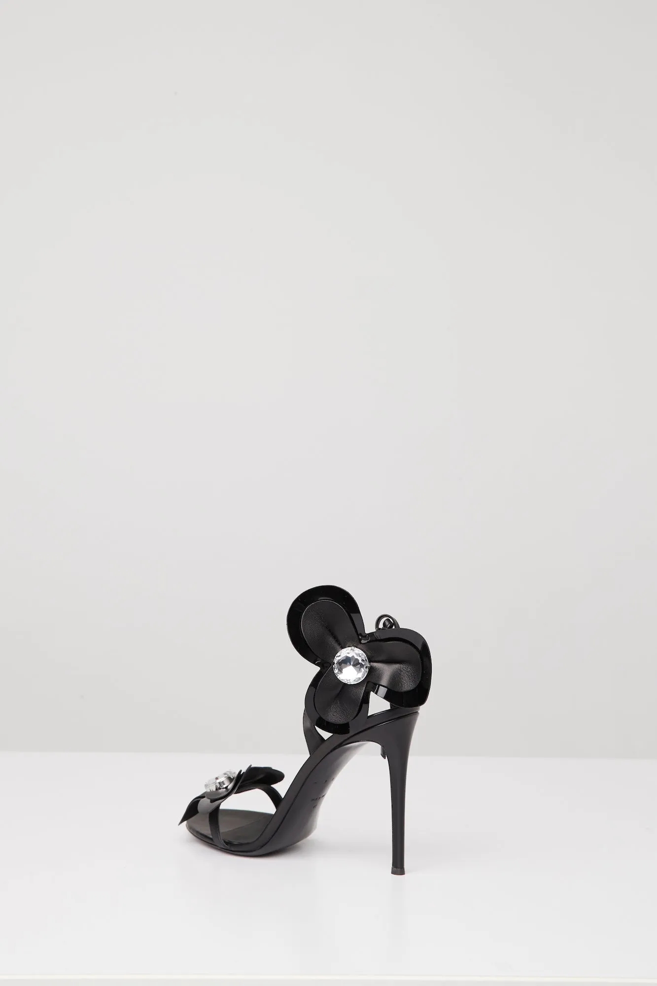 Area Flower Strap Heels in Black