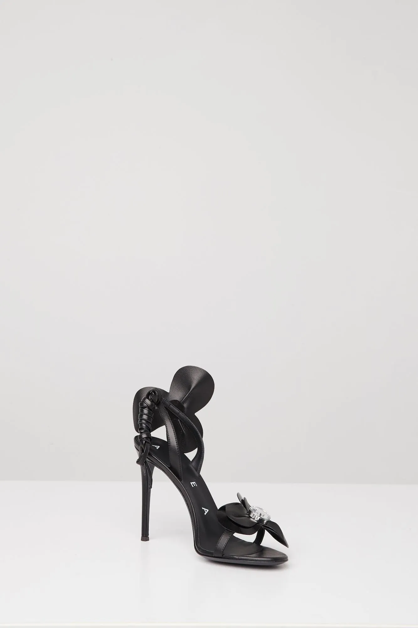 Area Flower Strap Heels in Black