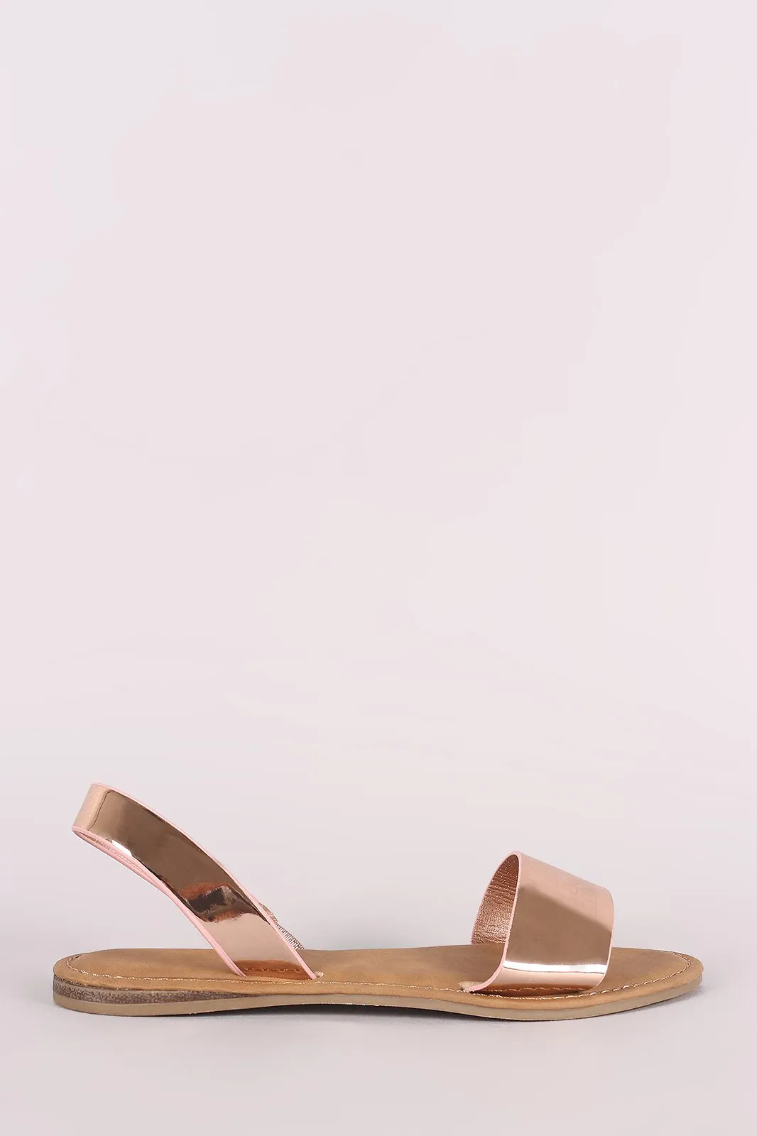 Bamboo Metallic Open Toe Slingback Flat Sandal