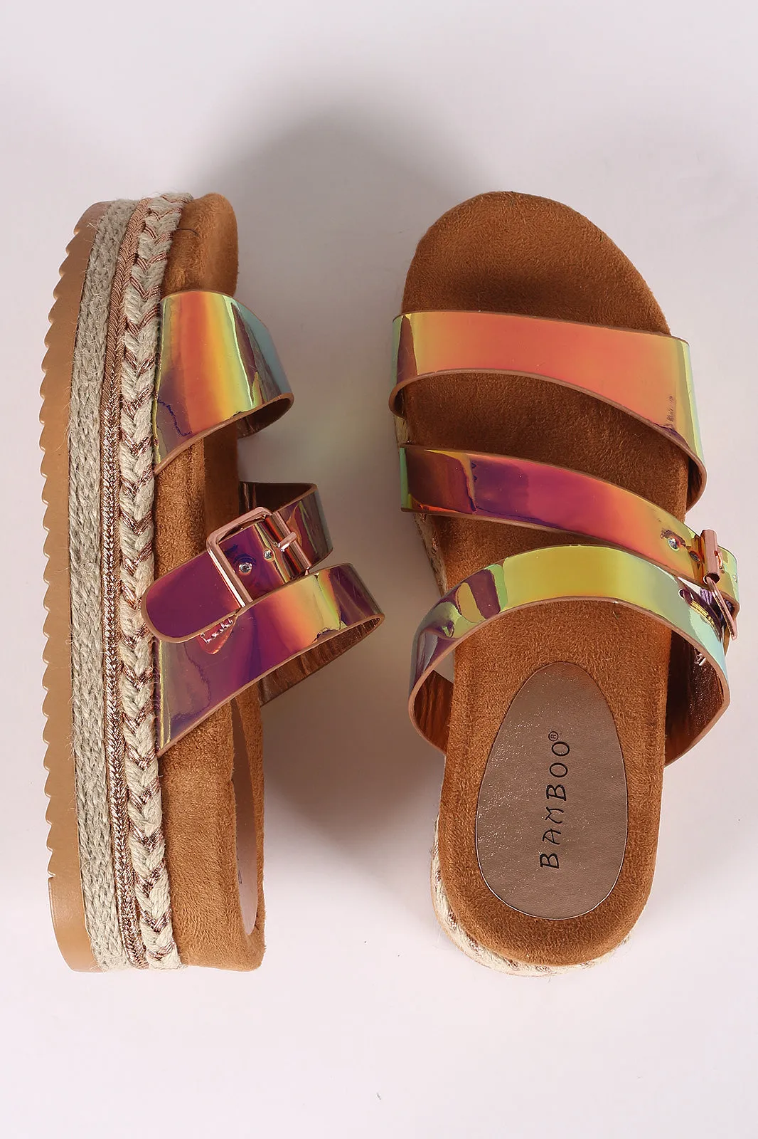 Bamboo Triple Straps Slide Flatform Sandal