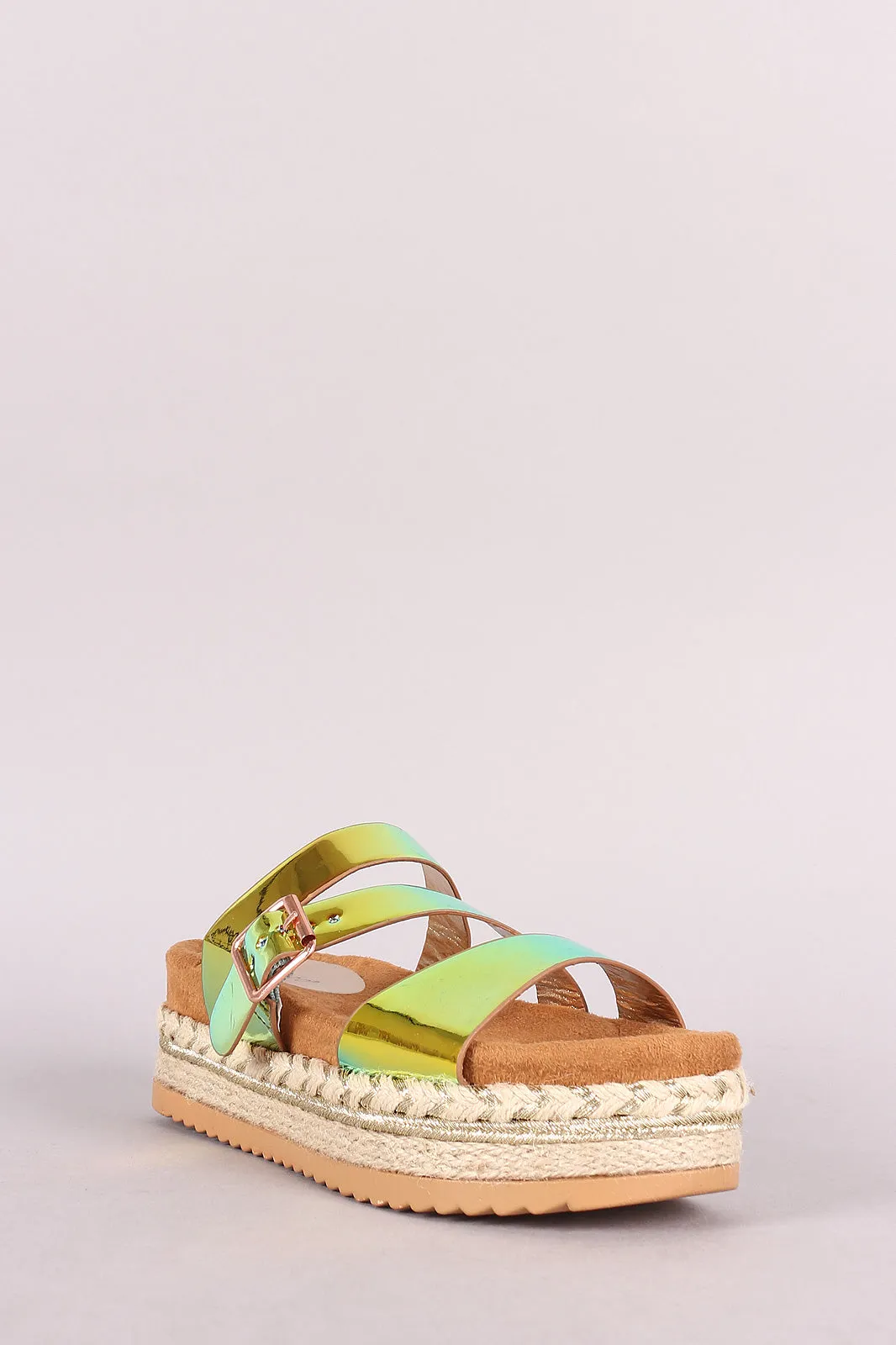 Bamboo Triple Straps Slide Flatform Sandal