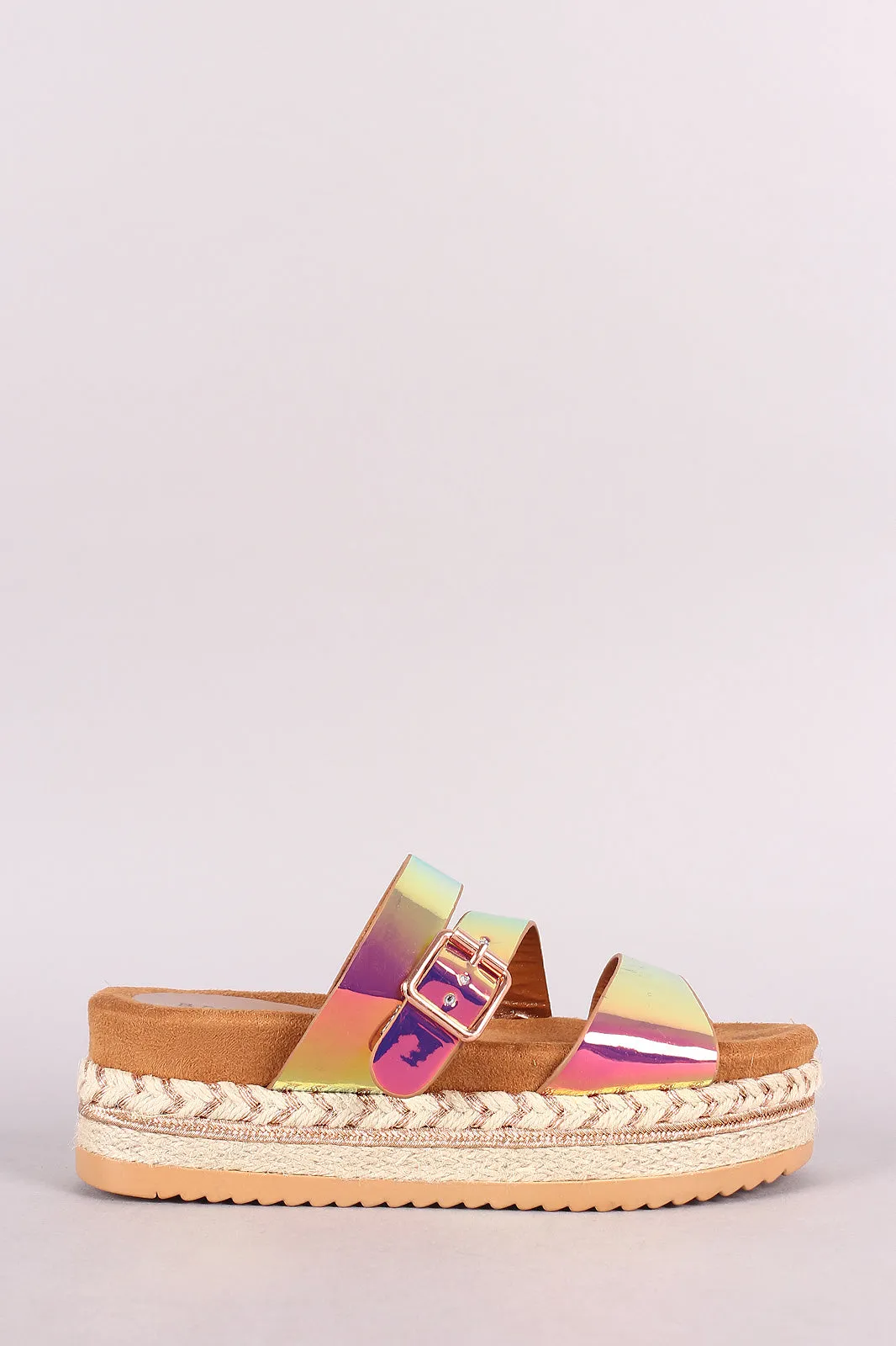 Bamboo Triple Straps Slide Flatform Sandal