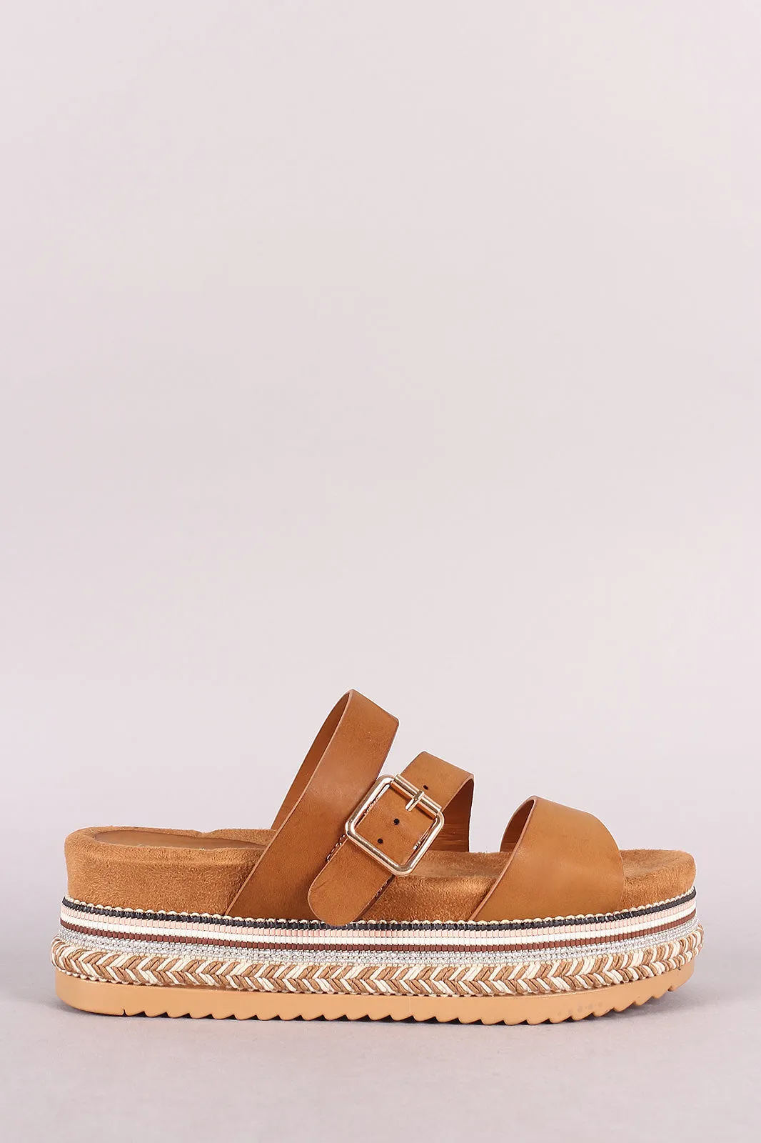 Bamboo Triple Straps Slide Flatform Sandal