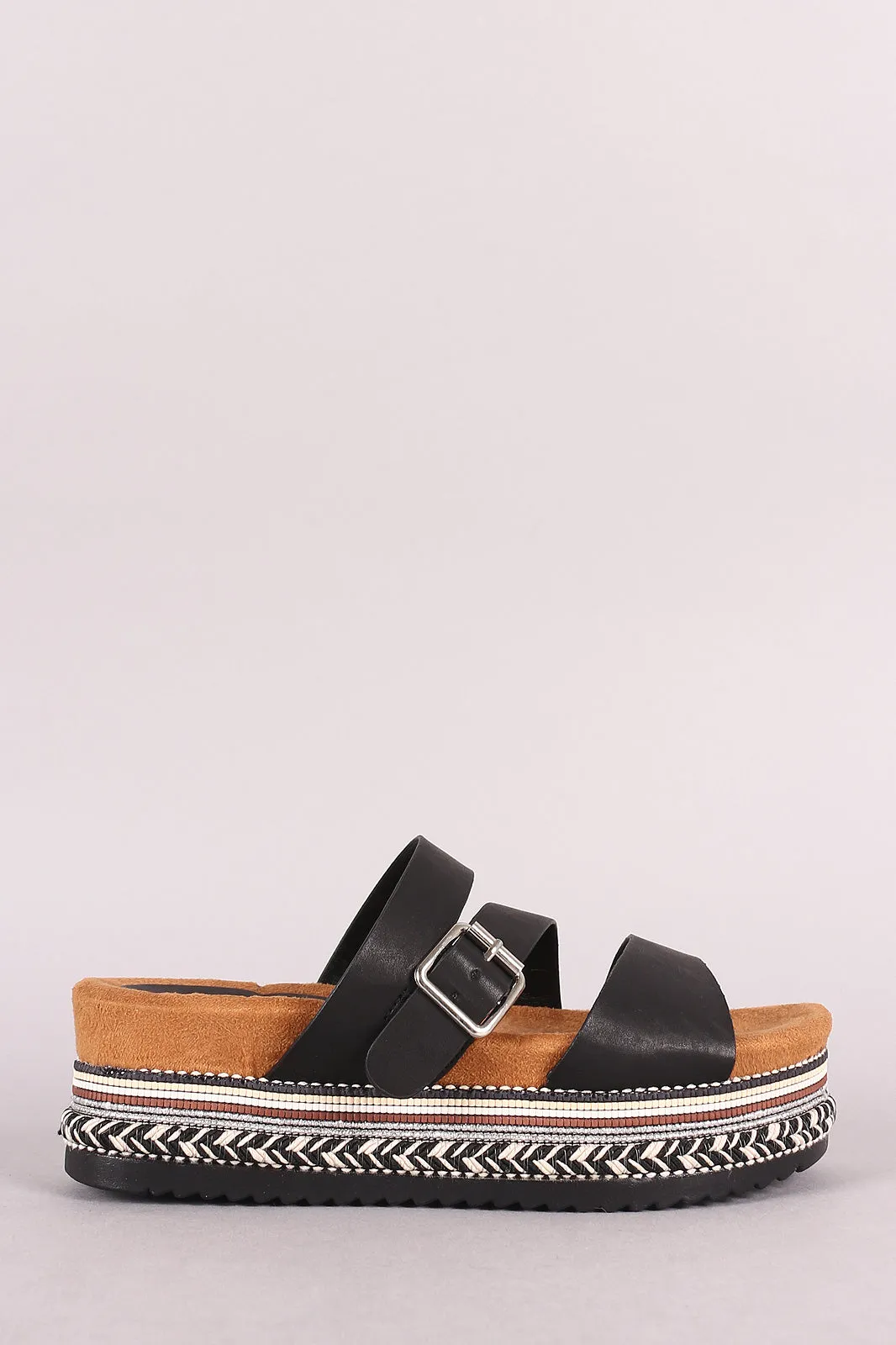 Bamboo Triple Straps Slide Flatform Sandal