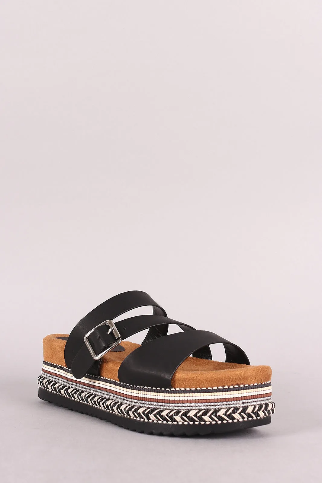 Bamboo Triple Straps Slide Flatform Sandal