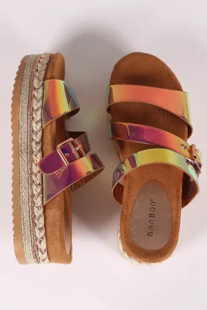 Bamboo Triple Straps Slide Flatform Sandal