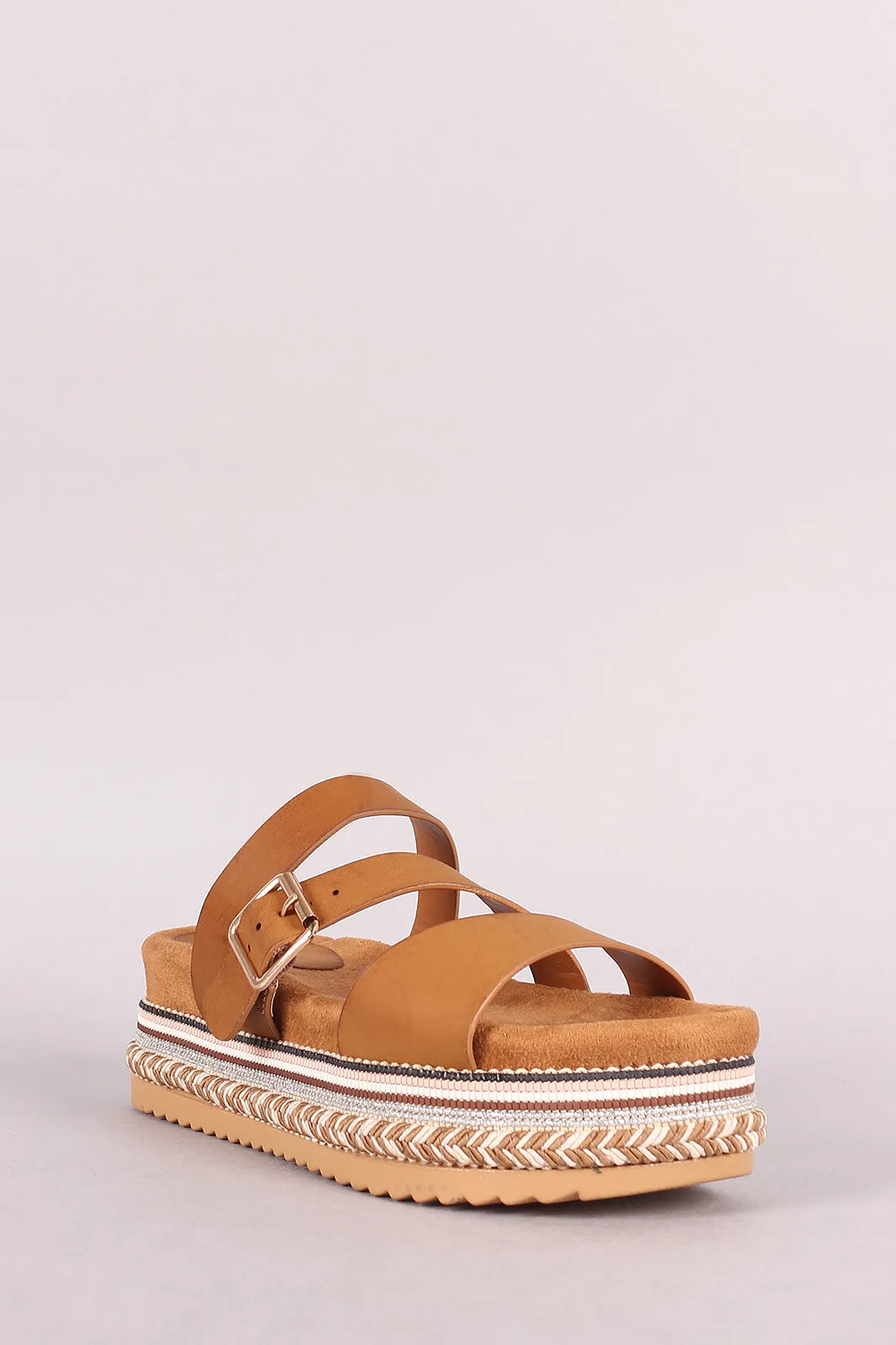Bamboo Triple Straps Slide Flatform Sandal