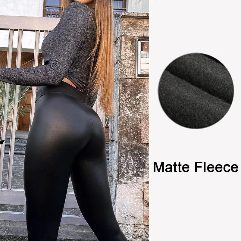 Black Leather High Waist Spandex Leggings