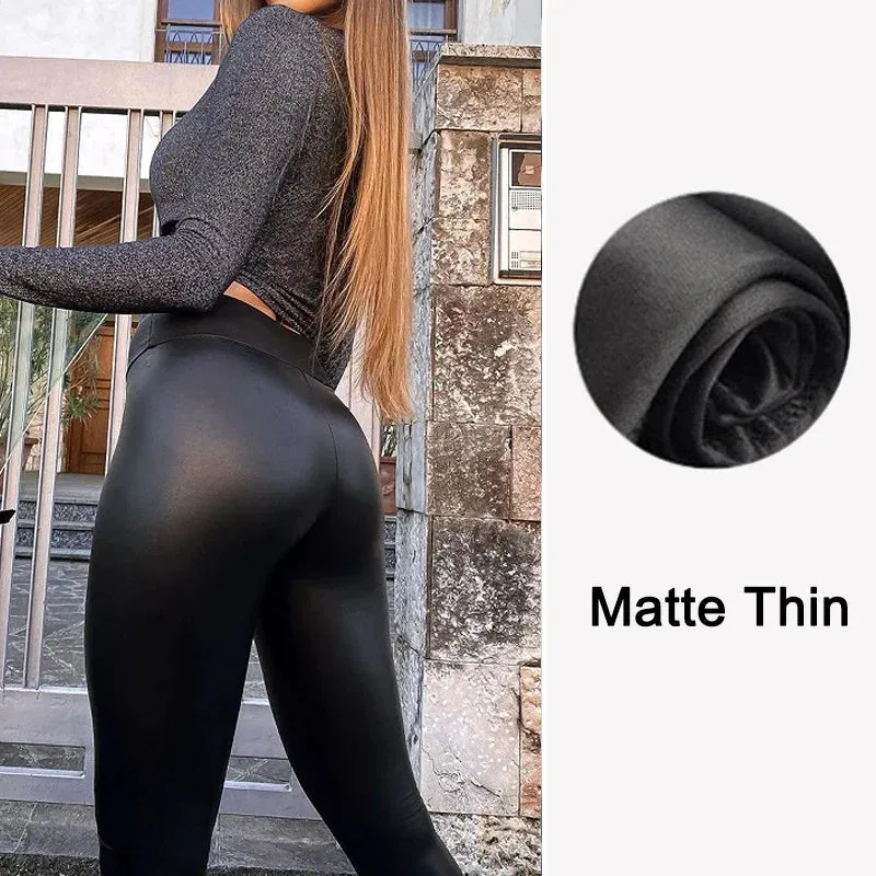 Black Leather High Waist Spandex Leggings