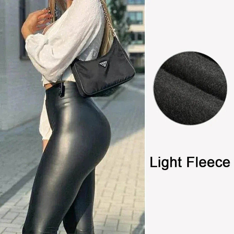 Black Leather High Waist Spandex Leggings