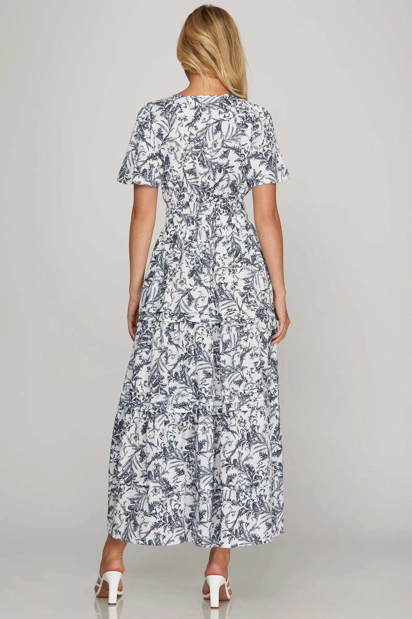 Blue Grey Floral Maxi Dress
