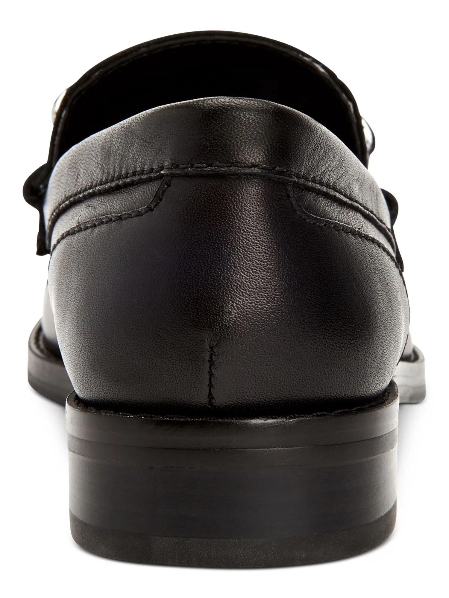 CALVIN KLEIN Womens Black Chain Detail Cushioned Sirah Round Toe Block Heel Slip On Leather Loafers Shoes M