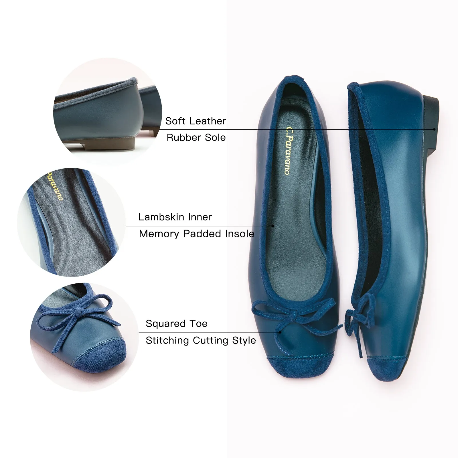 Cap-Toe Ballet Flats (Elena) Navy