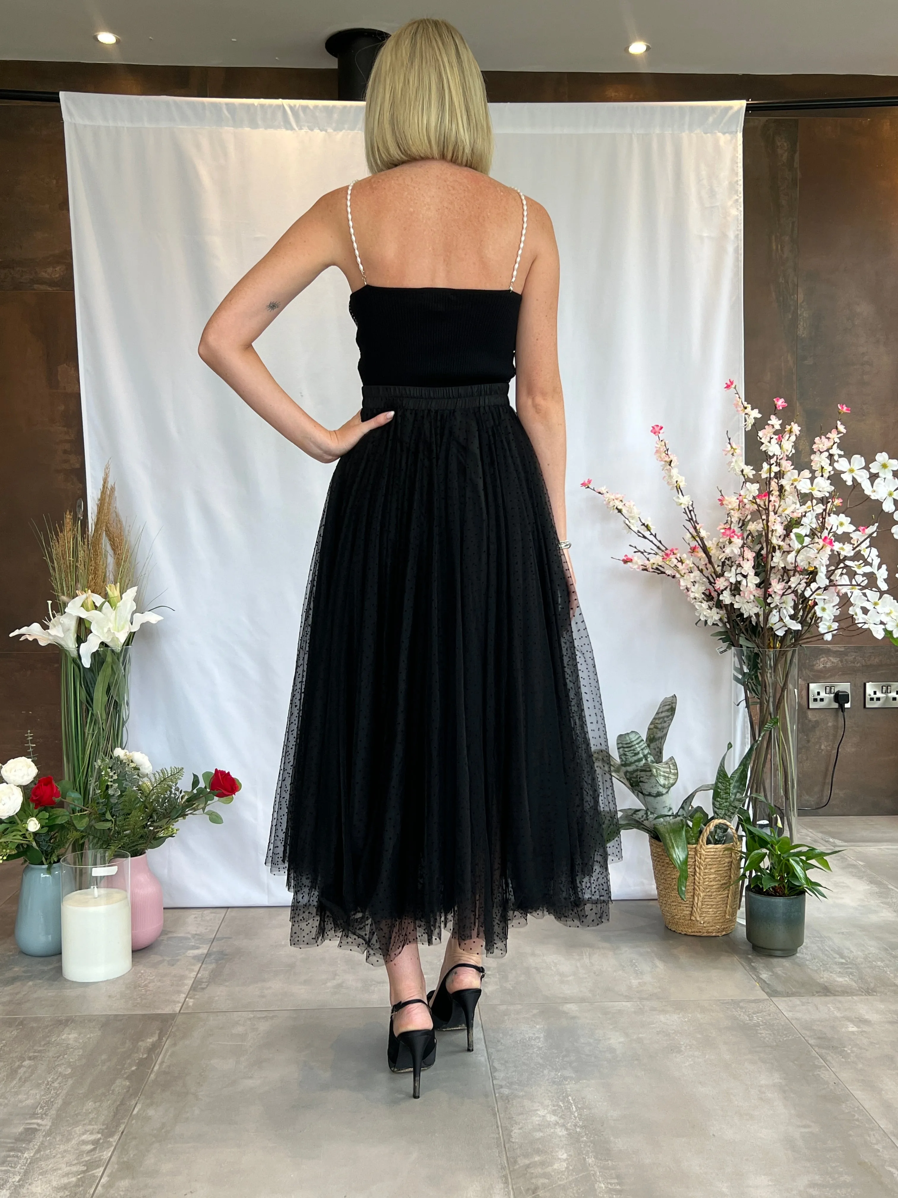 Charlotte Black Polka Dot Tulle Skirt