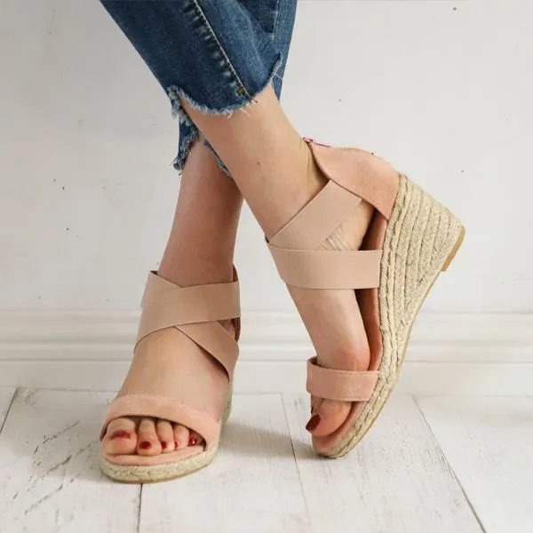 Chicvane Open Toe Zipper Strap Wedge Sandals Espadrille Sandal