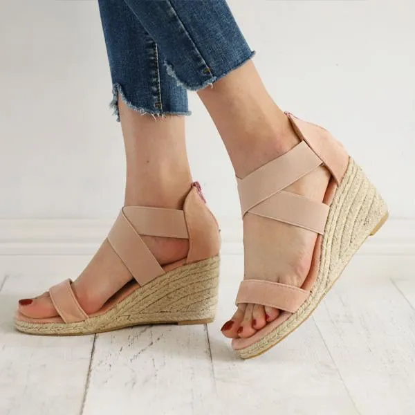Chicvane Open Toe Zipper Strap Wedge Sandals Espadrille Sandal
