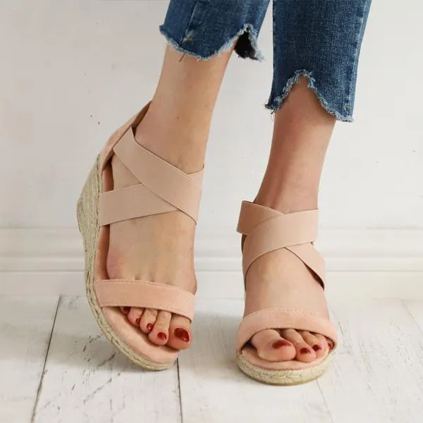 Chicvane Open Toe Zipper Strap Wedge Sandals Espadrille Sandal