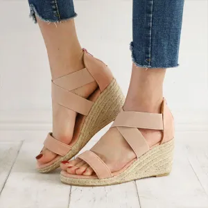 Chicvane Open Toe Zipper Strap Wedge Sandals Espadrille Sandal