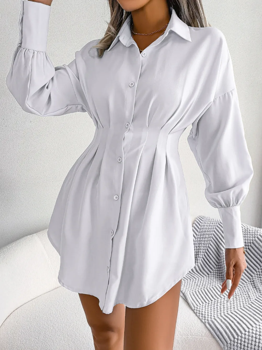 Cinched Waist Shirt Dress