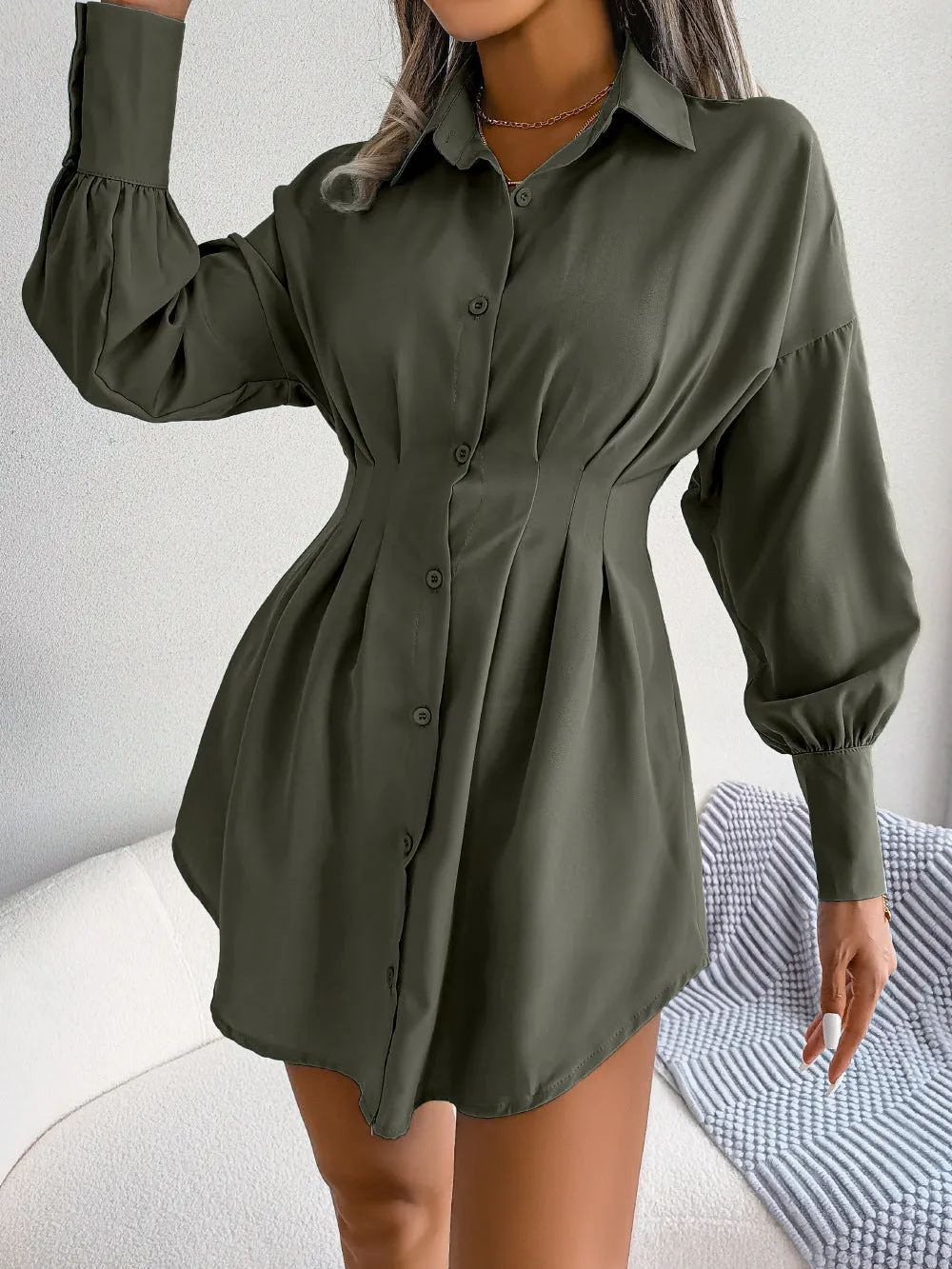 Cinched Waist Shirt Dress