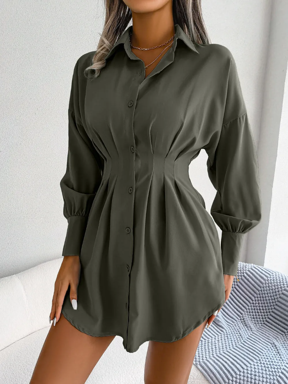 Cinched Waist Shirt Dress