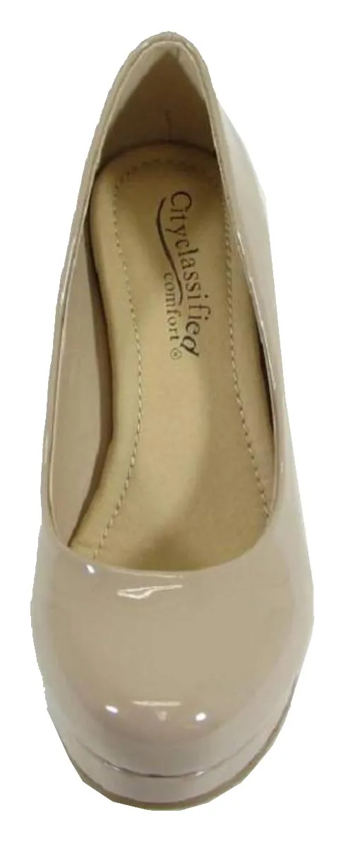 City Classified Women's Slip On Round Toe Comfy Padded Insole Wedge Heel Pump