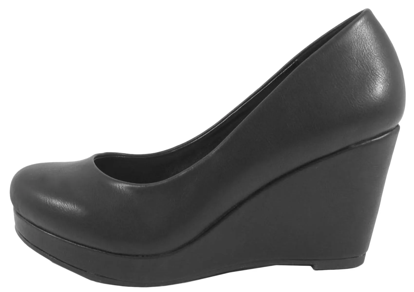 City Classified Women's Slip On Round Toe Comfy Padded Insole Wedge Heel Pump