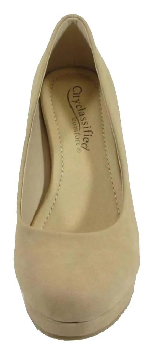 City Classified Women's Slip On Round Toe Comfy Padded Insole Wedge Heel Pump