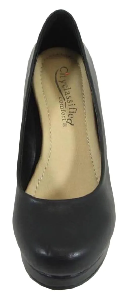 City Classified Women's Slip On Round Toe Comfy Padded Insole Wedge Heel Pump