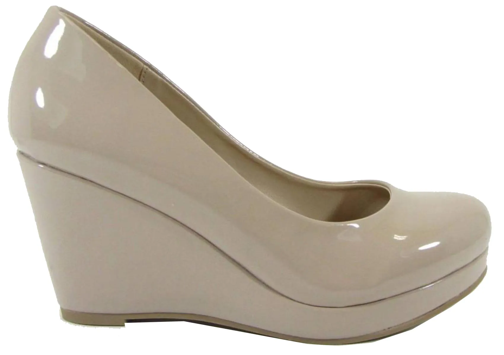 City Classified Women's Slip On Round Toe Comfy Padded Insole Wedge Heel Pump