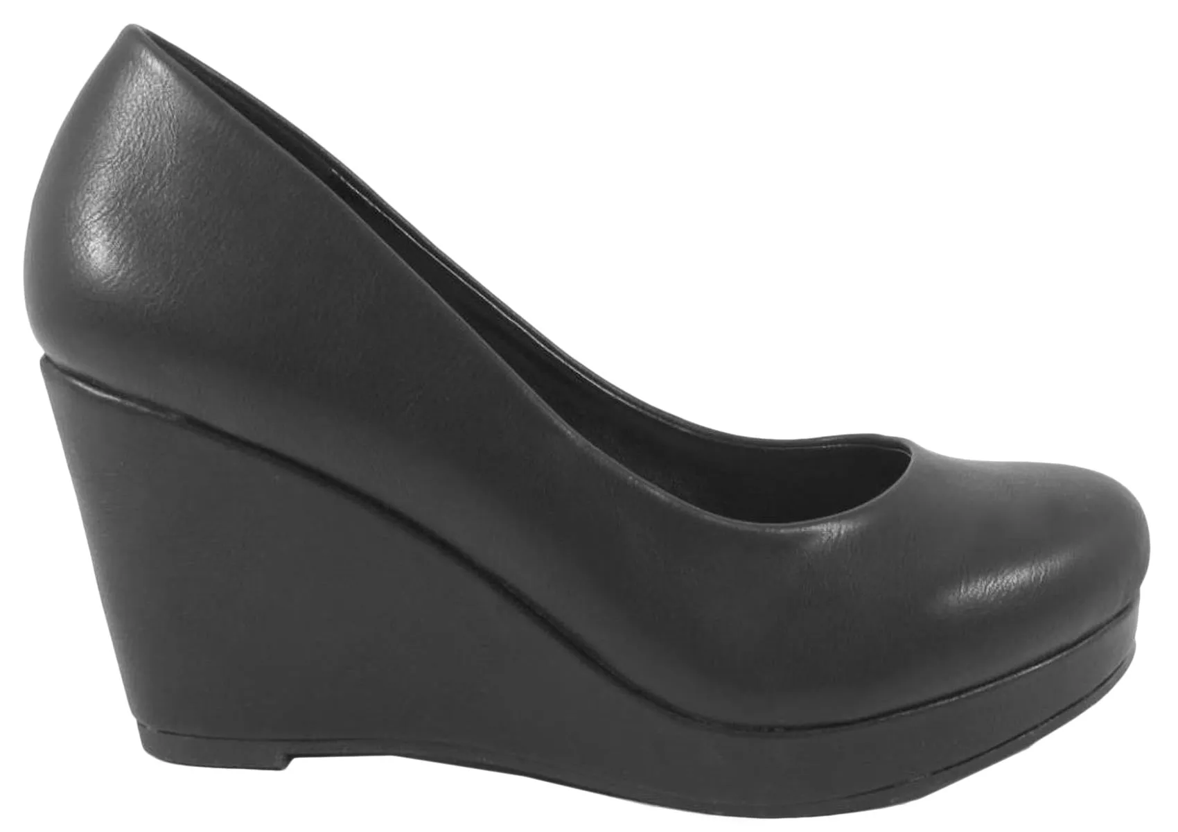 City Classified Women's Slip On Round Toe Comfy Padded Insole Wedge Heel Pump