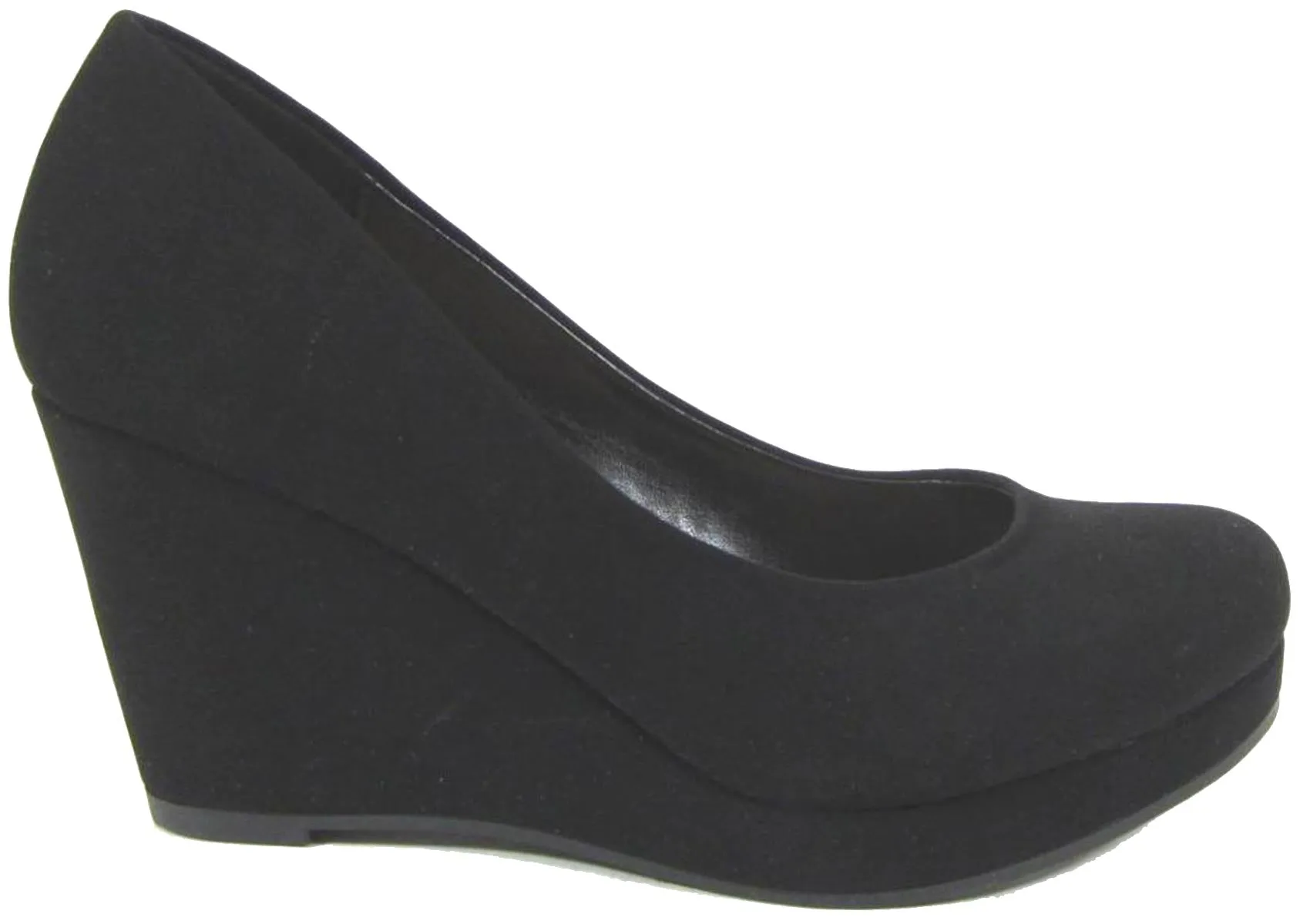 City Classified Women's Slip On Round Toe Comfy Padded Insole Wedge Heel Pump
