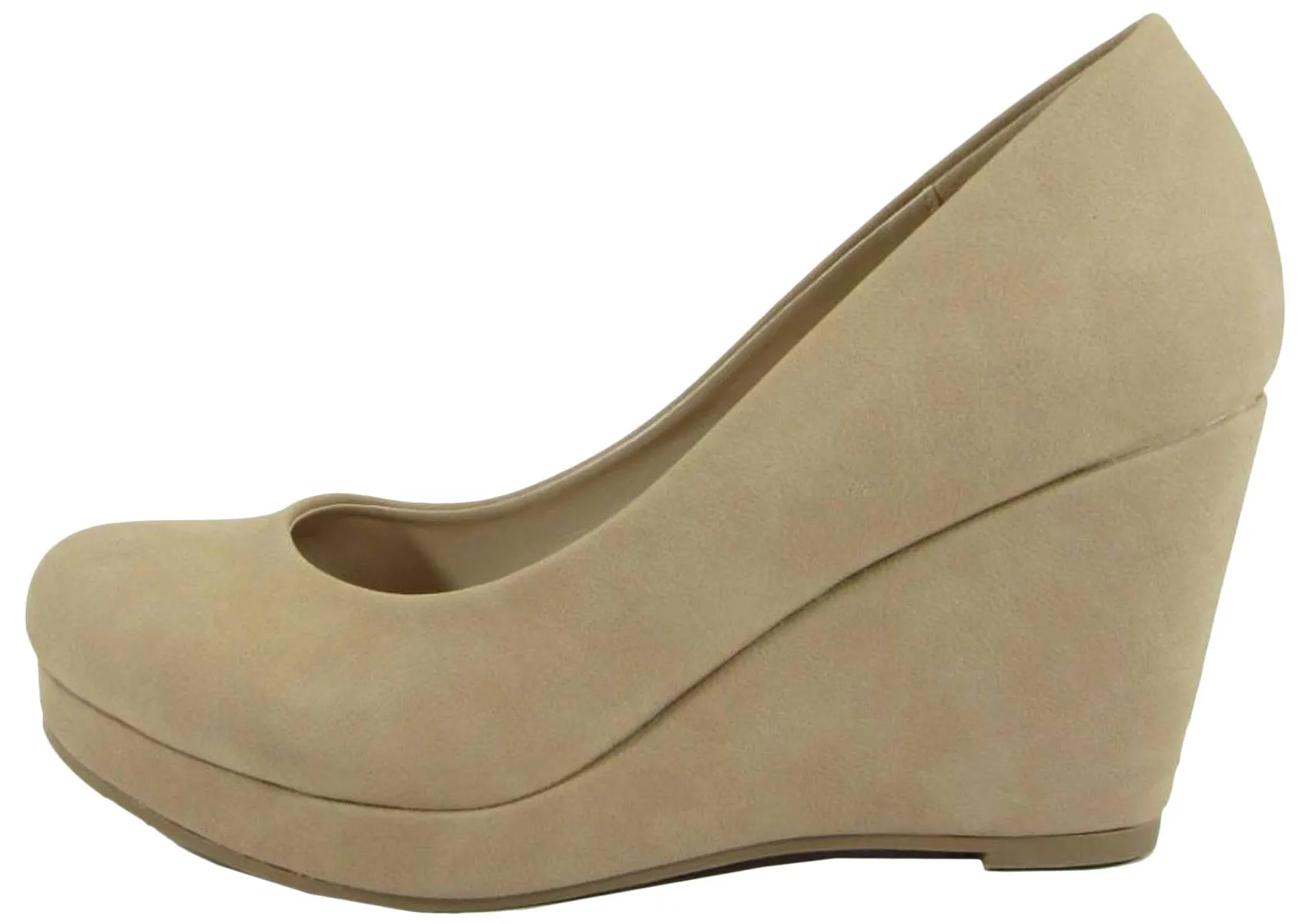 City Classified Women's Slip On Round Toe Comfy Padded Insole Wedge Heel Pump