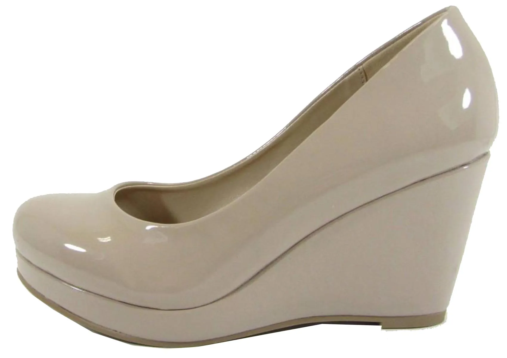 City Classified Women's Slip On Round Toe Comfy Padded Insole Wedge Heel Pump