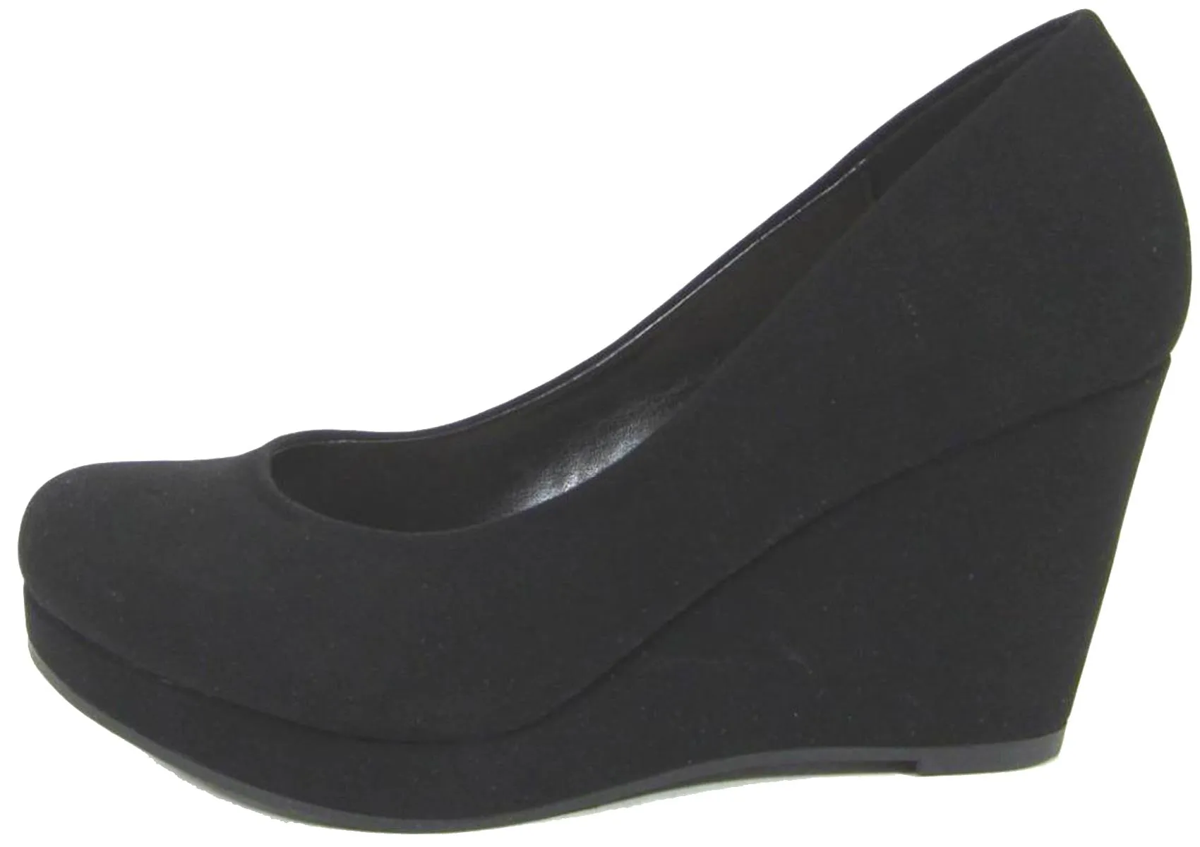City Classified Women's Slip On Round Toe Comfy Padded Insole Wedge Heel Pump