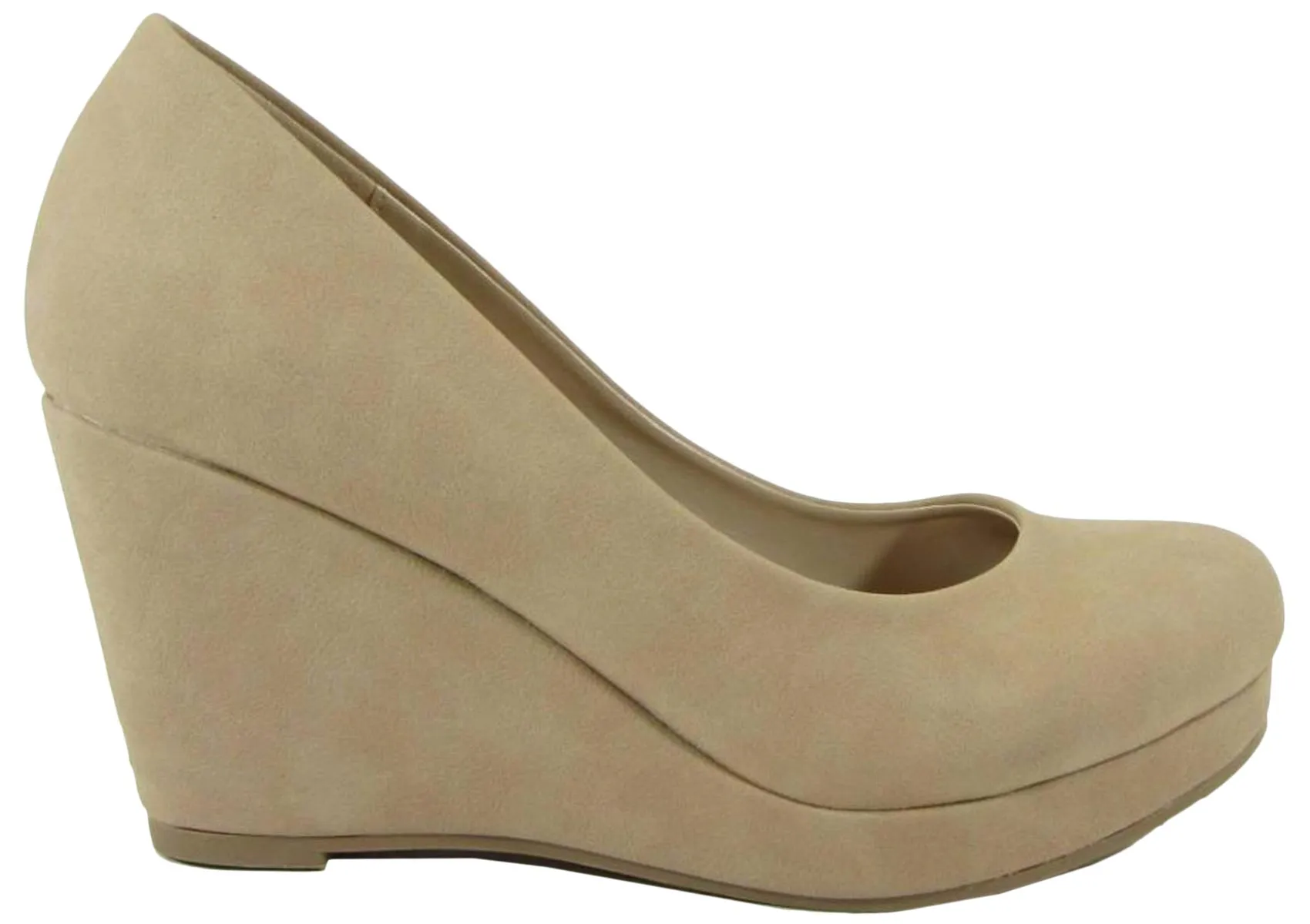 City Classified Women's Slip On Round Toe Comfy Padded Insole Wedge Heel Pump