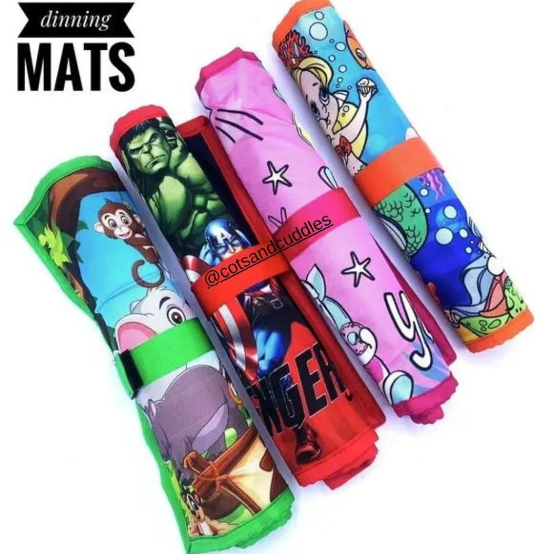 Colorful Printed and Convenient: Roll-Up Table Dinning Mat for Kids with Cutlery and Napkin Holders (Universe)