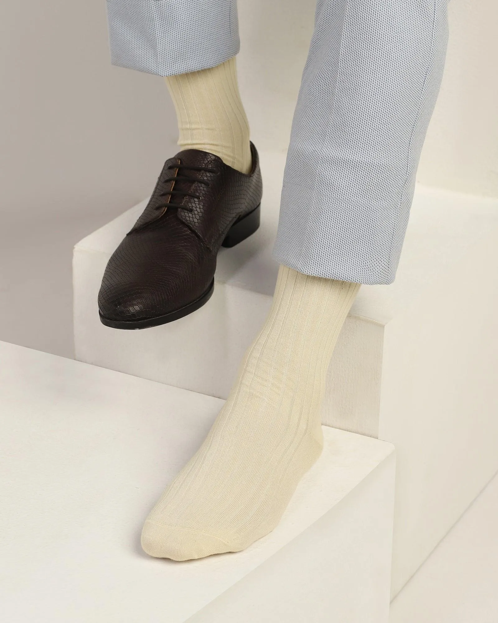 Cotton Beige Jacquard Socks - Thai